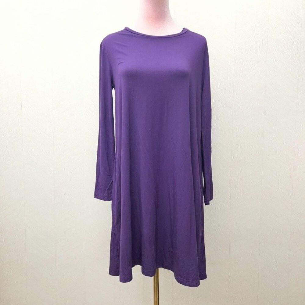 Piko 1988 Purple Long Sleeve Crew Neck Bamboo Blend Tunic Dress Womens Size S